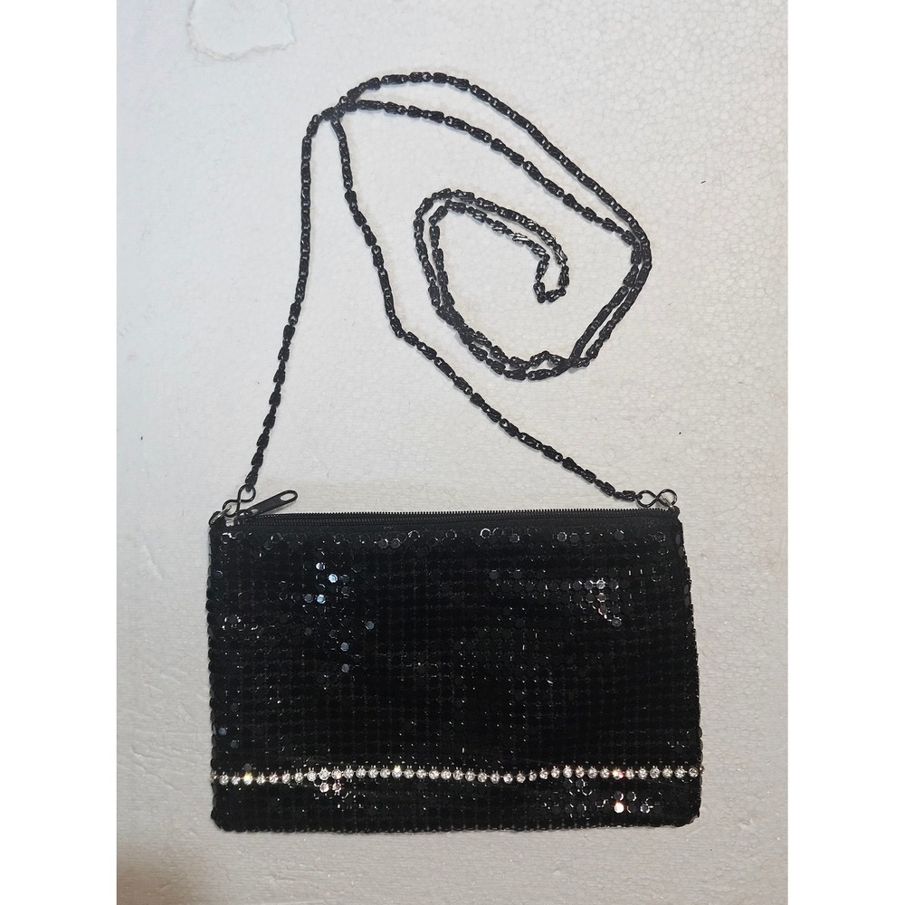 Zara Black Metal Mesh Rhinestone Crossbody Evening Bag Chainmail Mini Purse‎